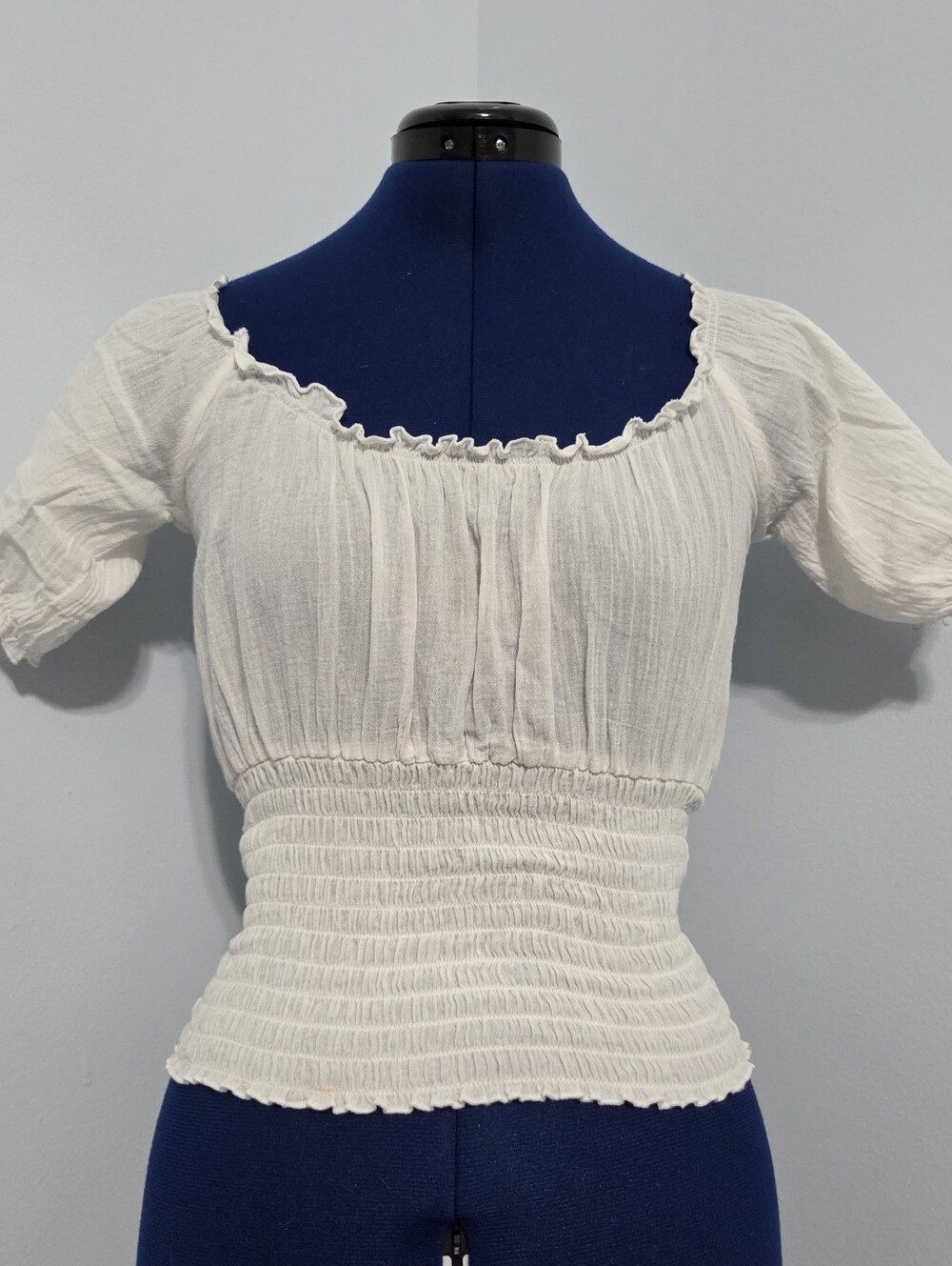 Y2K White Cotton Peasant Top Size S